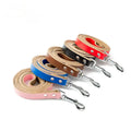 Comfort-Grip Rust-Proof Sturdy Multi Colors Soft Studded Smooth Cowhide Leather Solid Color Pet Cat Dog Leash Puppy Doggie Lead