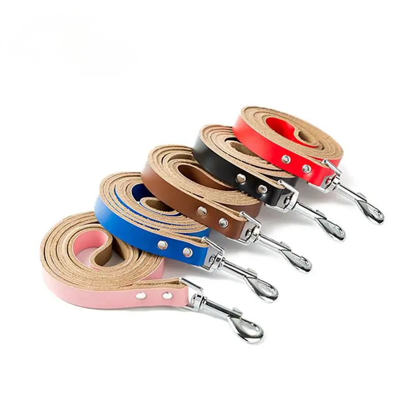 Comfort-Grip Rust-Proof Sturdy Multi Colors Soft Studded Smooth Cowhide Leather Solid Color Pet Cat Dog Leash Puppy Doggie Lead