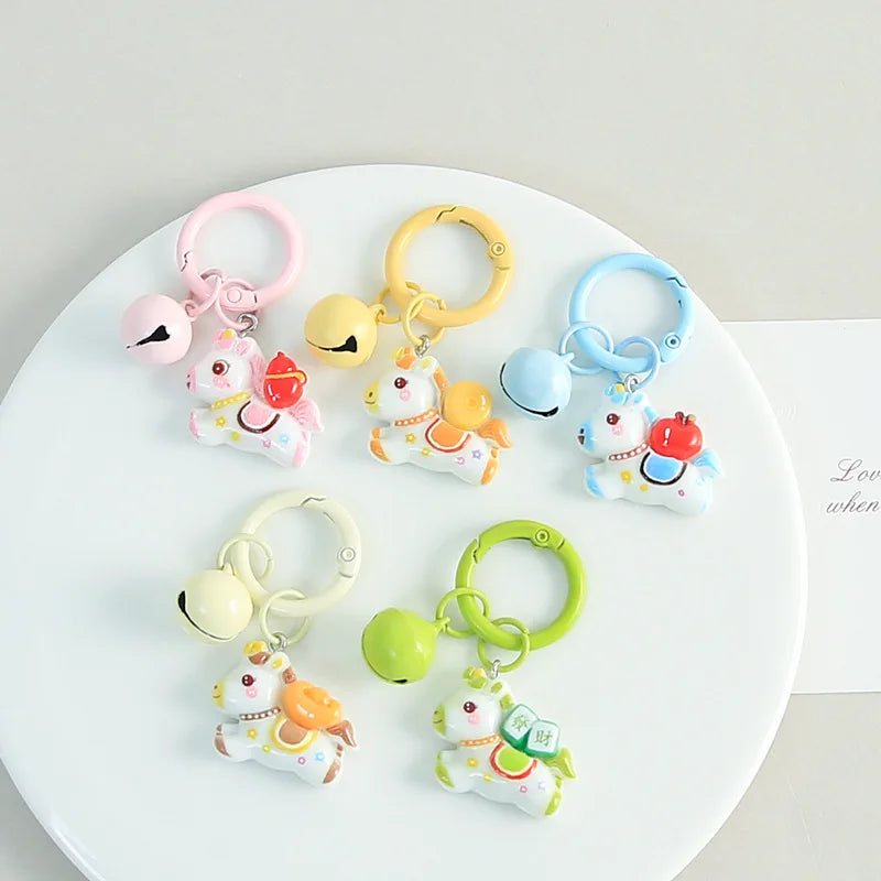 Wholesale Creative Year of the Horse Cartoon Pony Keychain Bell Hanging Ornament for Men Women's Bag Packaging Decoration