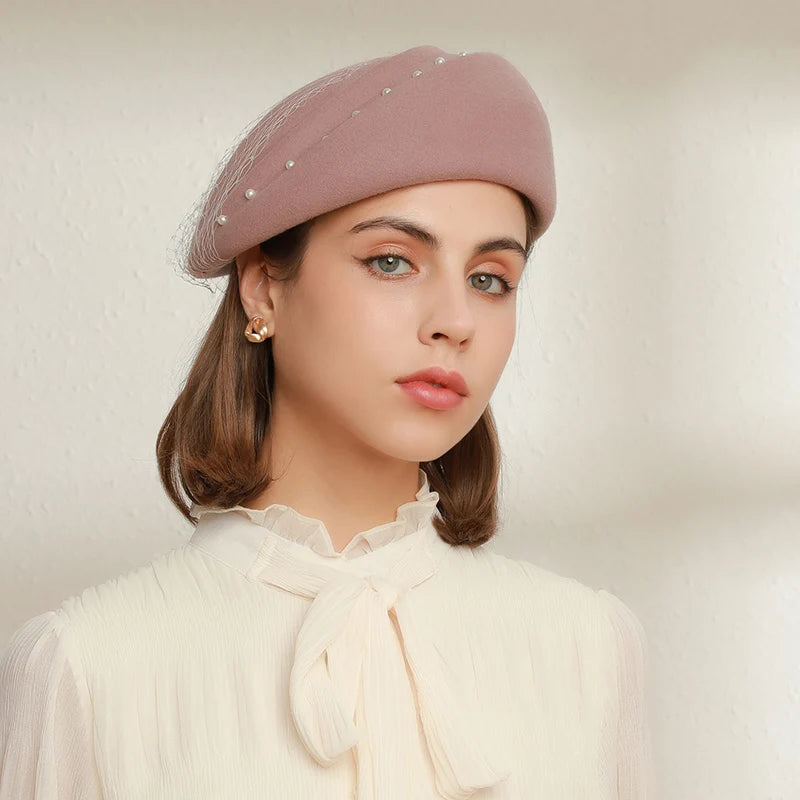 Wool Felt Pillbox Hat With Veil Vintage Fascinator Hat Cocktail Tea Party Headwear Bow Fedoras