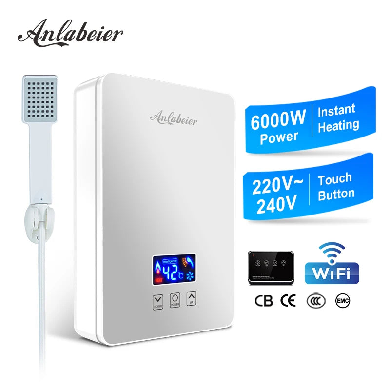 3-6kw Power Adjustable Electric Tankless Instant Electric Water Heater 220-240V with Optional WIFI Function