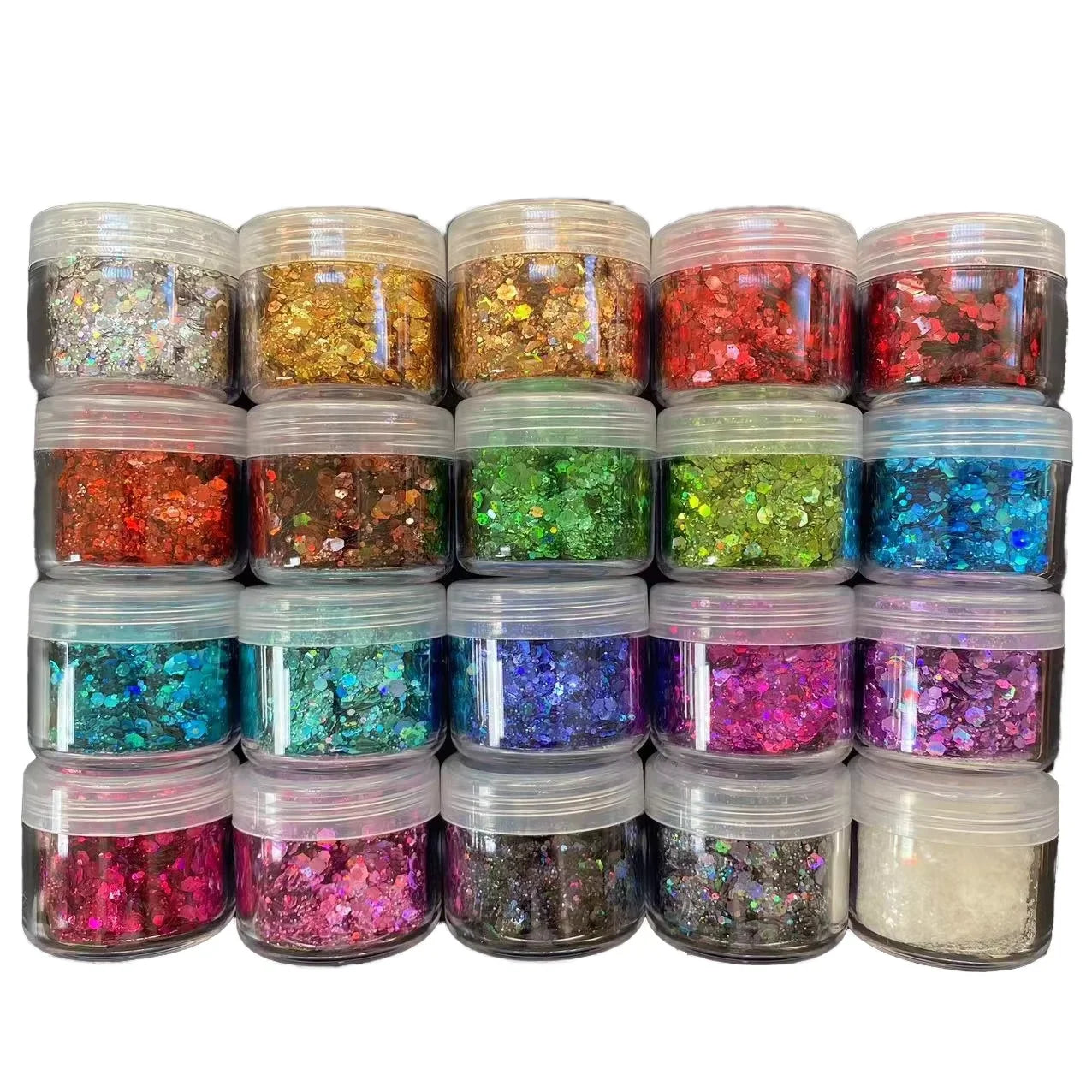 Factory Custom Eco Friendly Fashion Shimmer Cosmetics Rainbow Iridescent Cosmetic Glitter Flakes Chunky Mix PET Bulk Craft