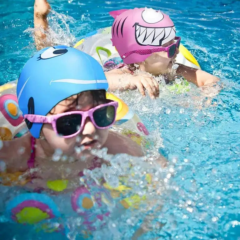Custom Cartoon Shark Print Silicone Waterproof Swimming Cap Waterproof Silicone Water Sports Children's Swimming Cap
