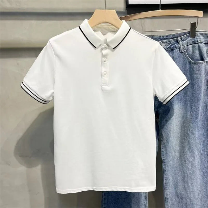 OEM custom logo embroidery printed design half-sleeve men's simple and fashionable lapel ice silk short-sleeved POLO shirt