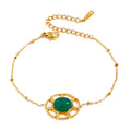 J&D 18k Gold Stainless Steel Oval Green Agate Hollow Pendant Bracelet 16.5+5cm Unique Natural Stone Charm Jewelry MegaBDM