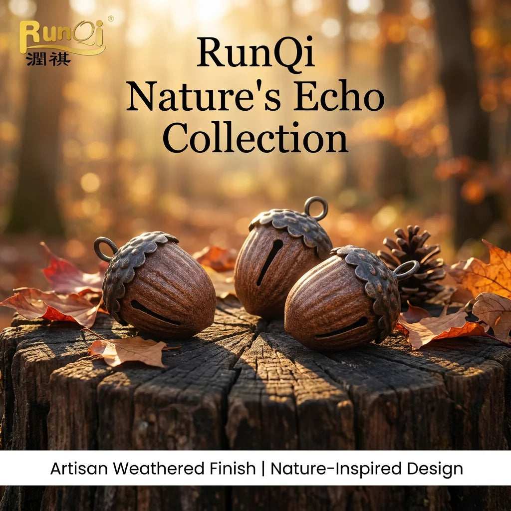 Rustic Iron Acorn Christmas Bells - Antique Brown Metal Pinecone Jingle Bells Ornaments for Woodland Farmhouse Forest Theme