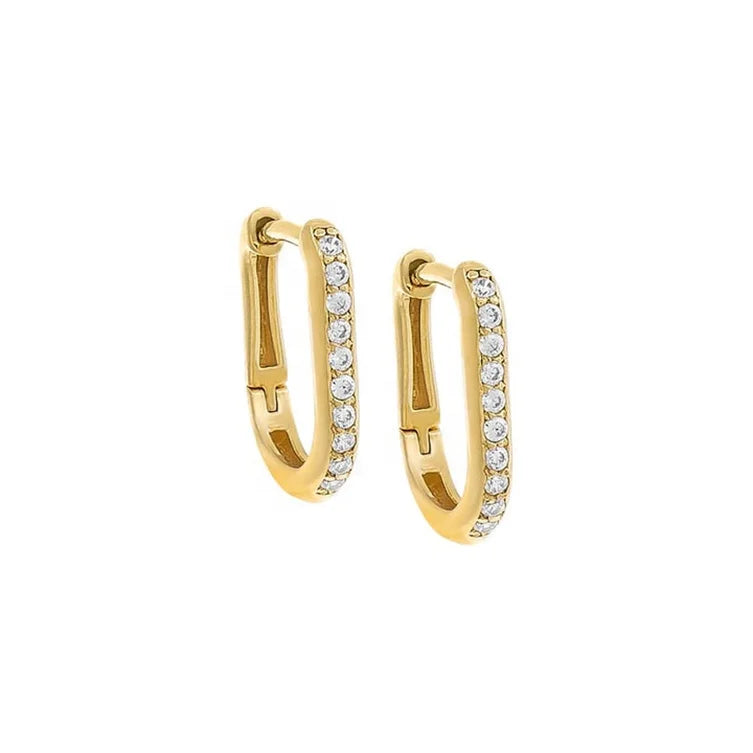 925 Sterling Silver 14/18K Gold Plated Vermeil Fashion Fine Jewelry CZ Lab Grown Diamond Oval Pave Huggie Hoop Earring Women