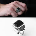 Turkey Azuris VALKH1461 925 Sterling Silver Men's Ring Ottoman Style Natural Black Stone