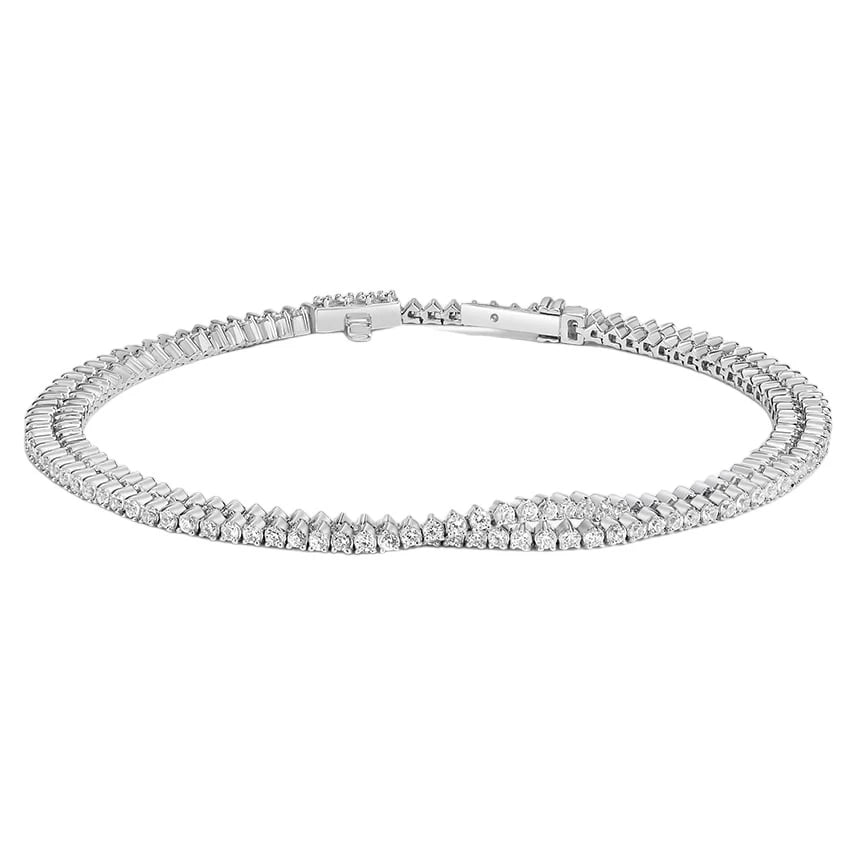 Womens 18K White Gold Tennis Bracelet with Round Lab Grown Diamonds Wrap Design Elegant Bangle Fashion Jewelry