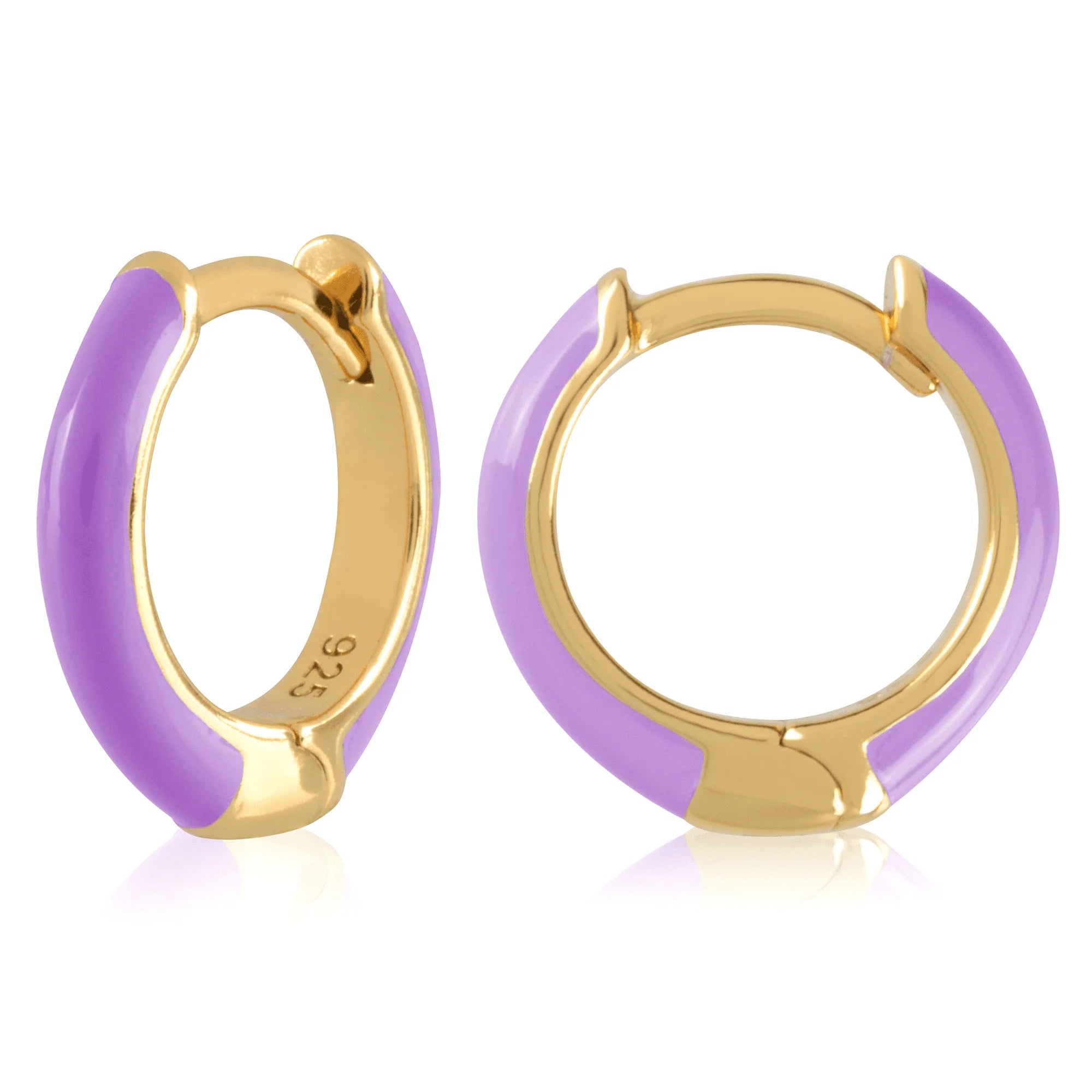 Gold Plated Hoop Earrings Enamel Purple Enamel Earrings SilverSterling Silver 925 Earrings Enamel