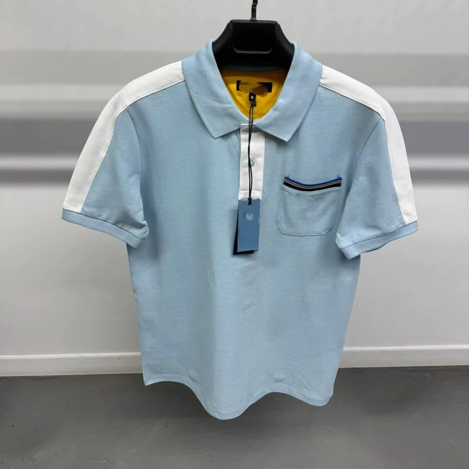 Men's Woven Cotton T-Shirt Short Sleeve V-neck Casual Breathable Eco-Friendly OEM ODM Custom Logo Embroidered Blank Customized