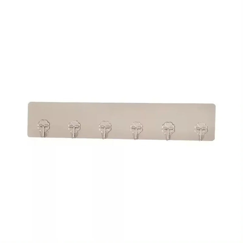 In Stock Free Punch Six Row Hook Nail Free Paste New Generation Bathroom Kitchen Sticky Hook Brushed Silver PVC Custom OPP Bag