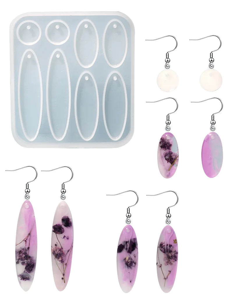 Oval Earrings Geometrical Clay Shaped Epoxy Silicone Casting Molds for Rings Jewelry Pendant Necklace Ornament Keychain