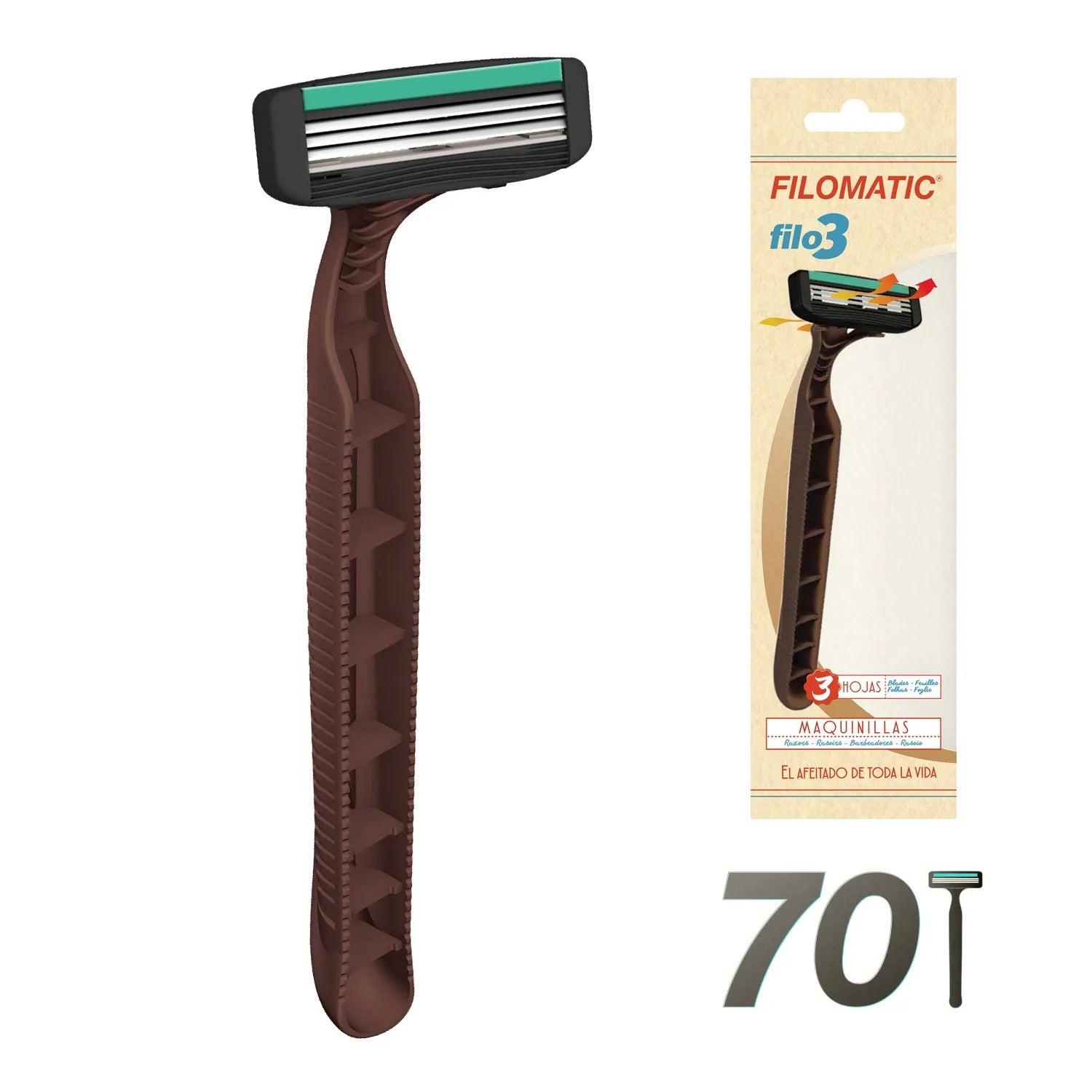 Pack of 70 Filomatic "FILO3" razor blades in various colors