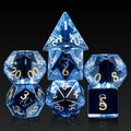 Wholesale Gemstone Dice D&d Engraved DND 16mm Blue Handmade Stone Polyhedral Dice Set in Metal Box for Tabletop Games