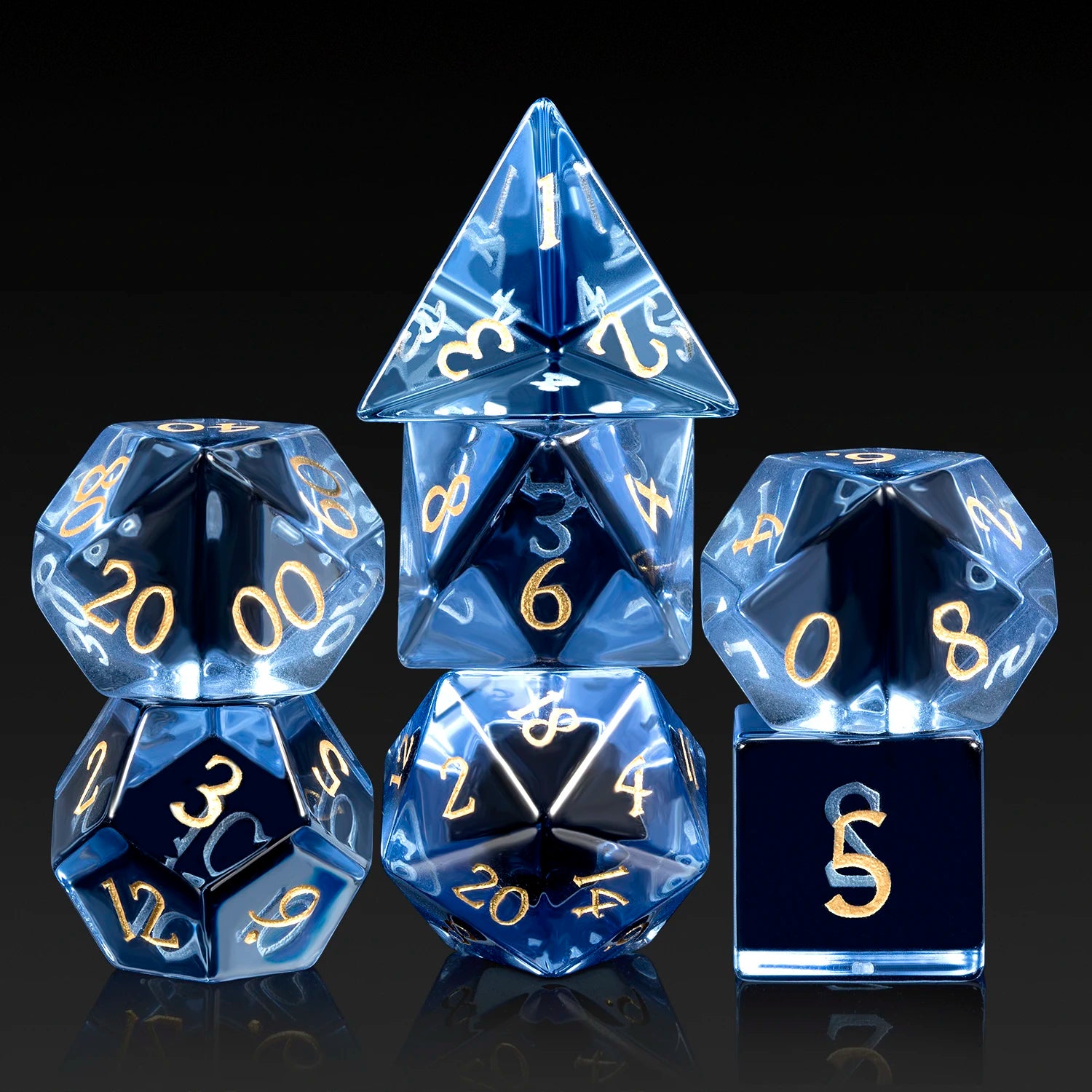 Wholesale Gemstone Dice D&d Engraved DND 16mm Blue Handmade Stone Polyhedral Dice Set in Metal Box for Tabletop Games