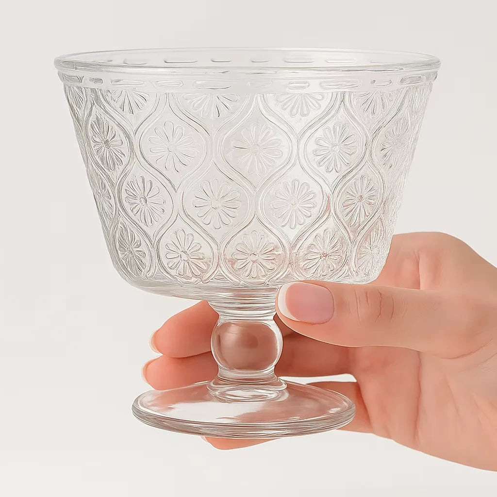 Classic Luxury Transparent Handmade Glass Goblet Bowl Perfect Cup Ice Cream Dessert Salad Yogurt-Hand Blown Drinkware Available