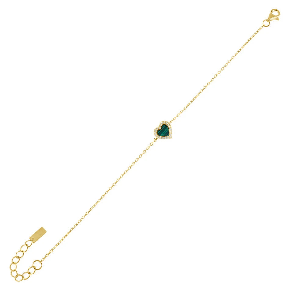 Nagosa 14k Jewelry Silver Women Bracelet Chain Gold Trendy 925 Sterling Silver Malachite Heart Chain & Link Bracelets