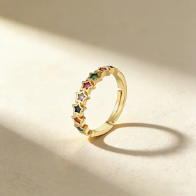 QIKU Colorful Rhinestone Star Shape Ring Women Opening Adjustable Copper Zircon Charm Jewelry Accessories Wholesale Dropshipping