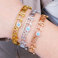 Ethnic Religious Men and Women Jewelry Gift Accessories Hollow Cut Text 18K Gold Plated Blue Eyes Stainless Steel Bracelet