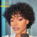 For Cut Short Bob Curly Brazilian Virgin Remy Human Hair for Lace Transparent Wig Cheap High Quality Water Deep Wave Black