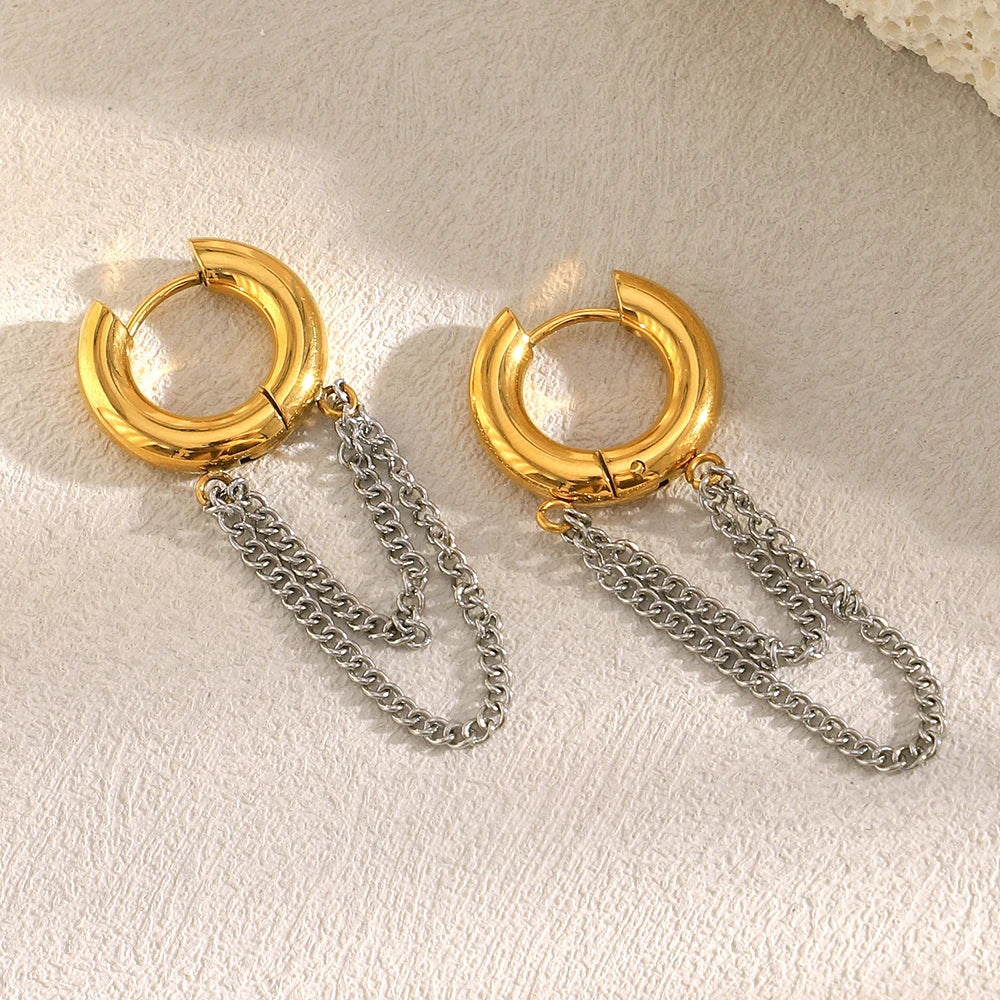 Dreamshow Mix Color Chain Tassel Earring Gold Plated Huggies Earring Tarnish Free Stainless Steel Jewelry