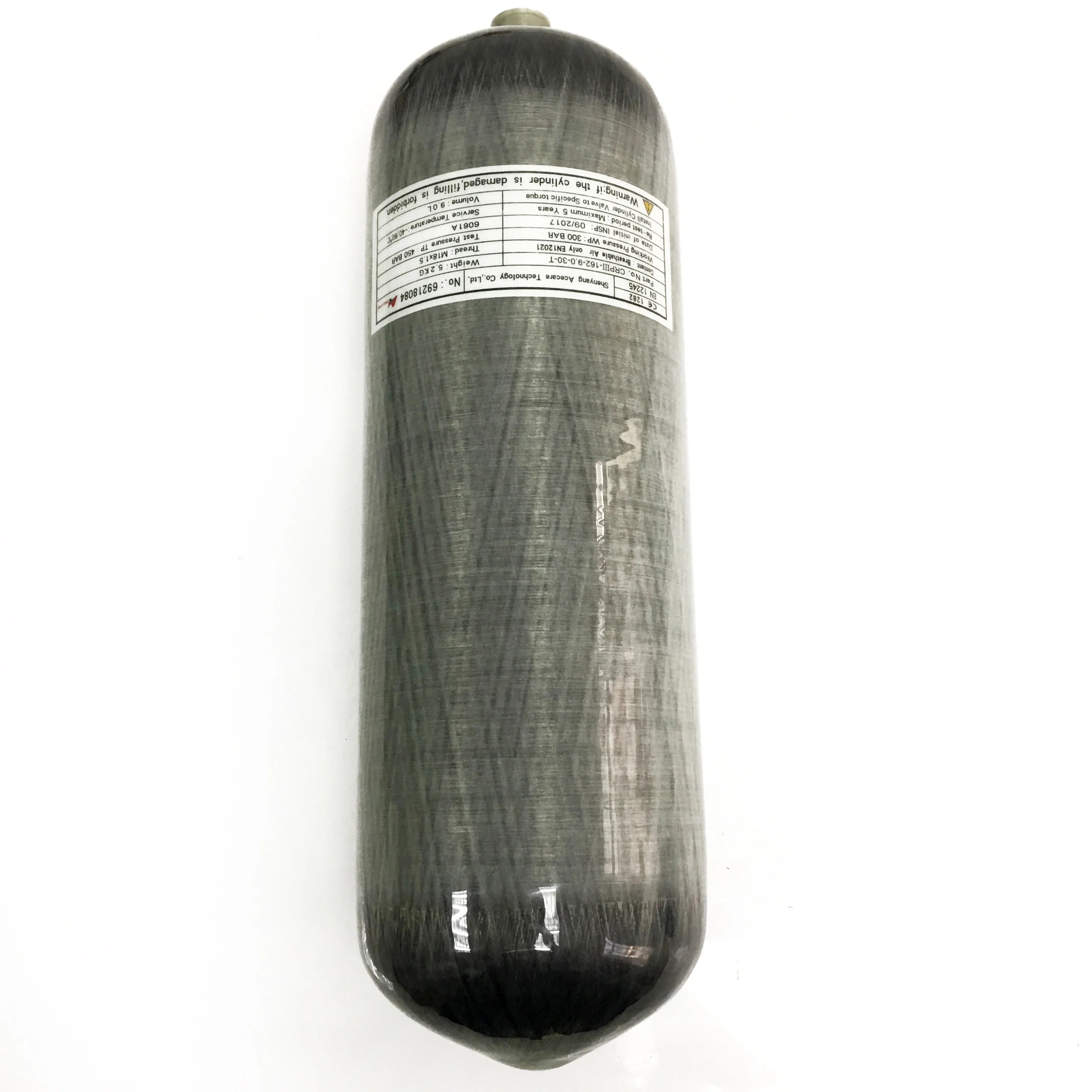 9L CE Carbon Fiber Cylinder 4500psi Working Pressure Paintball Tank High Gray Oxygen Cylinder for Diving Sport Low Oxygen 1pcs