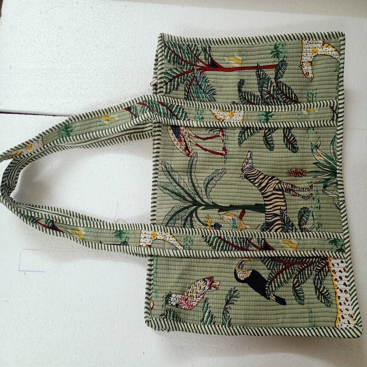 Handmade Kantha Cotton Shopping Tote Bags Zipper Eco-Friendly Reusable Quilted Design Chains Decoration-Conifer Handmades