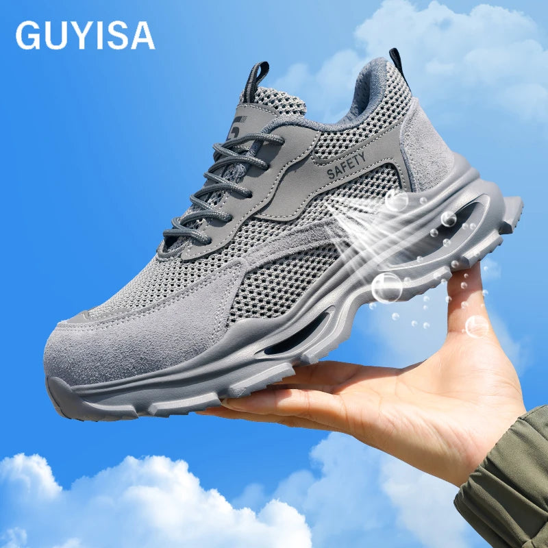 GUYISA  European Standard Steel Toe Cap Anti - Smash Anti - Pierce Grey EVA Sole Safety Shoes