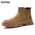 GUYISA Faux Suede Upper European Standard Steel Toe High Top Safety Shoes Yellow Brown Safety Boots MegaBDM