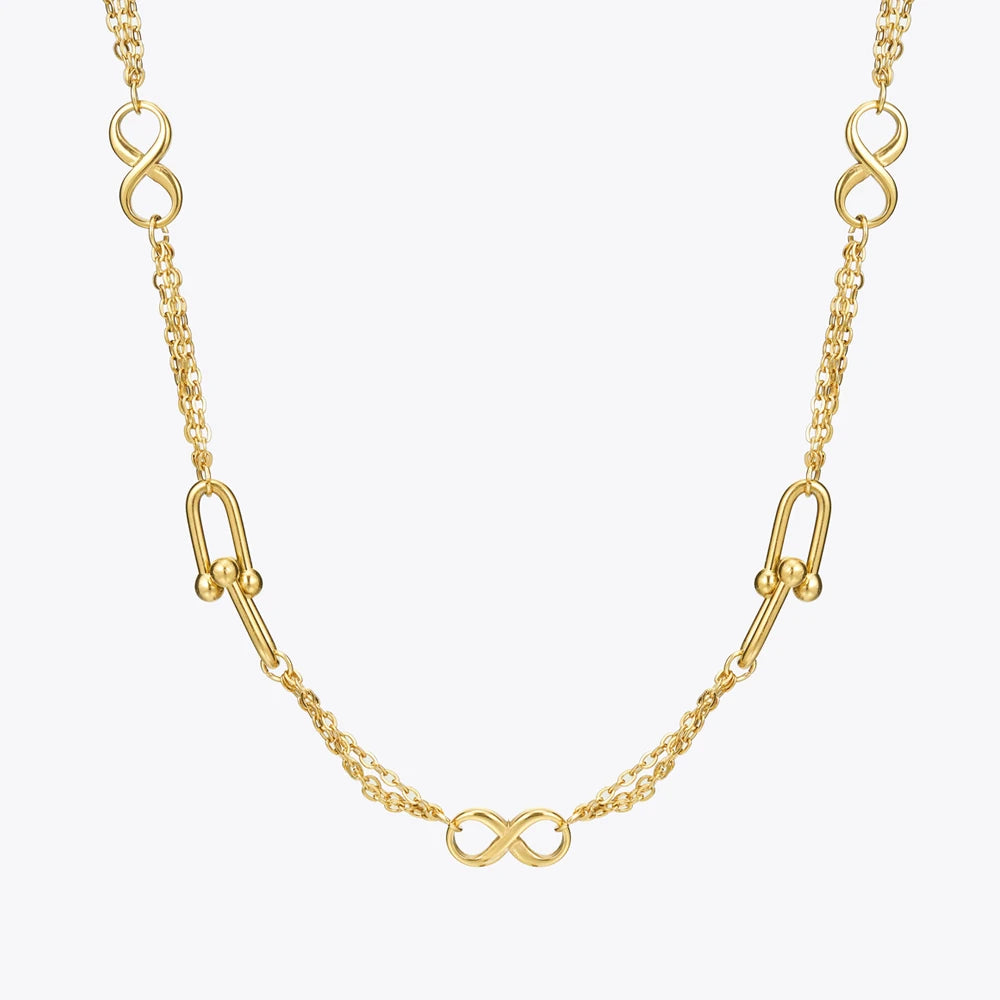 18K Gold Plated Stainless Steel Jewelry Multi-Layer Chain U-shape Geometric Pendent Waterproof for Women Necklace P243486