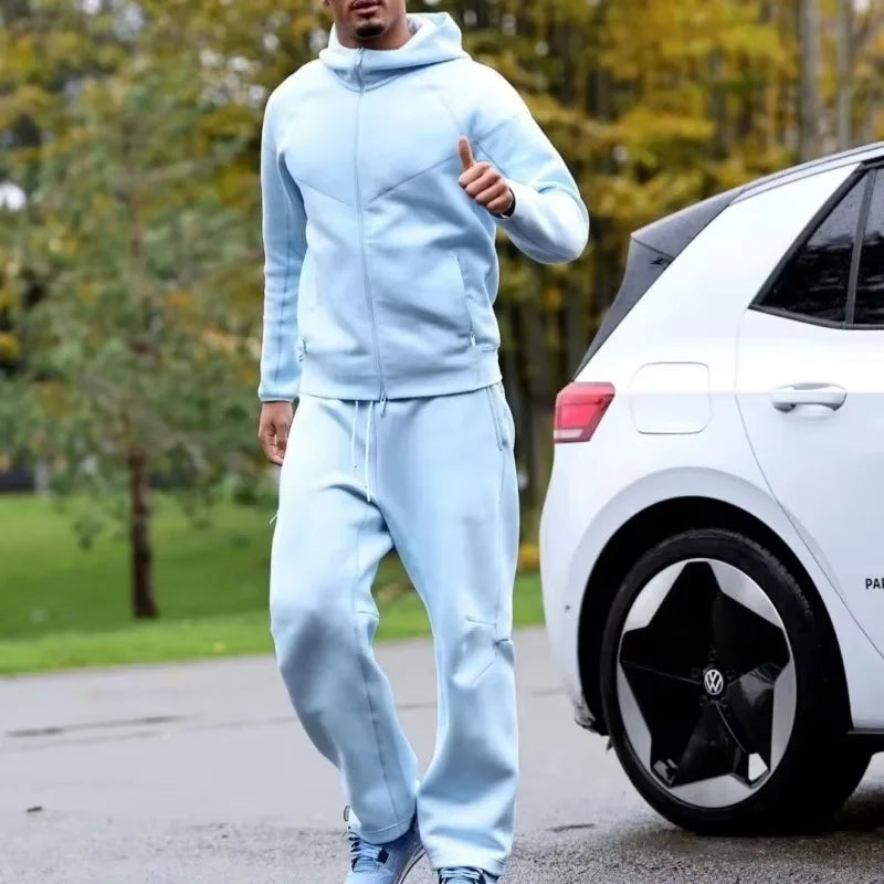 Men's Tech Fleece Zipper Hooded Tracksuit New Design 100% Cotton Gym Wear Fitness Training Suit for Winter