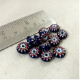Custom Made Disc Shaped Chevron Glass Beads in Blue White and Red Colors Ideal for Native and Traditional Jewelry Designers