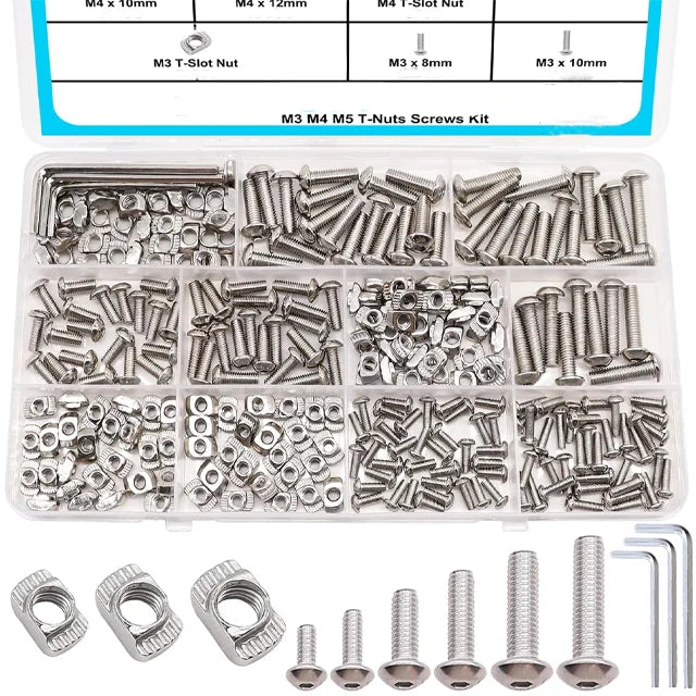 M3 M4 M5 M8 M10 T Nuts Screws Kit T Slot Nuts Hammer Head Fastener with Nickel Plated Carbon Steel Button Head Screws MegaBDM