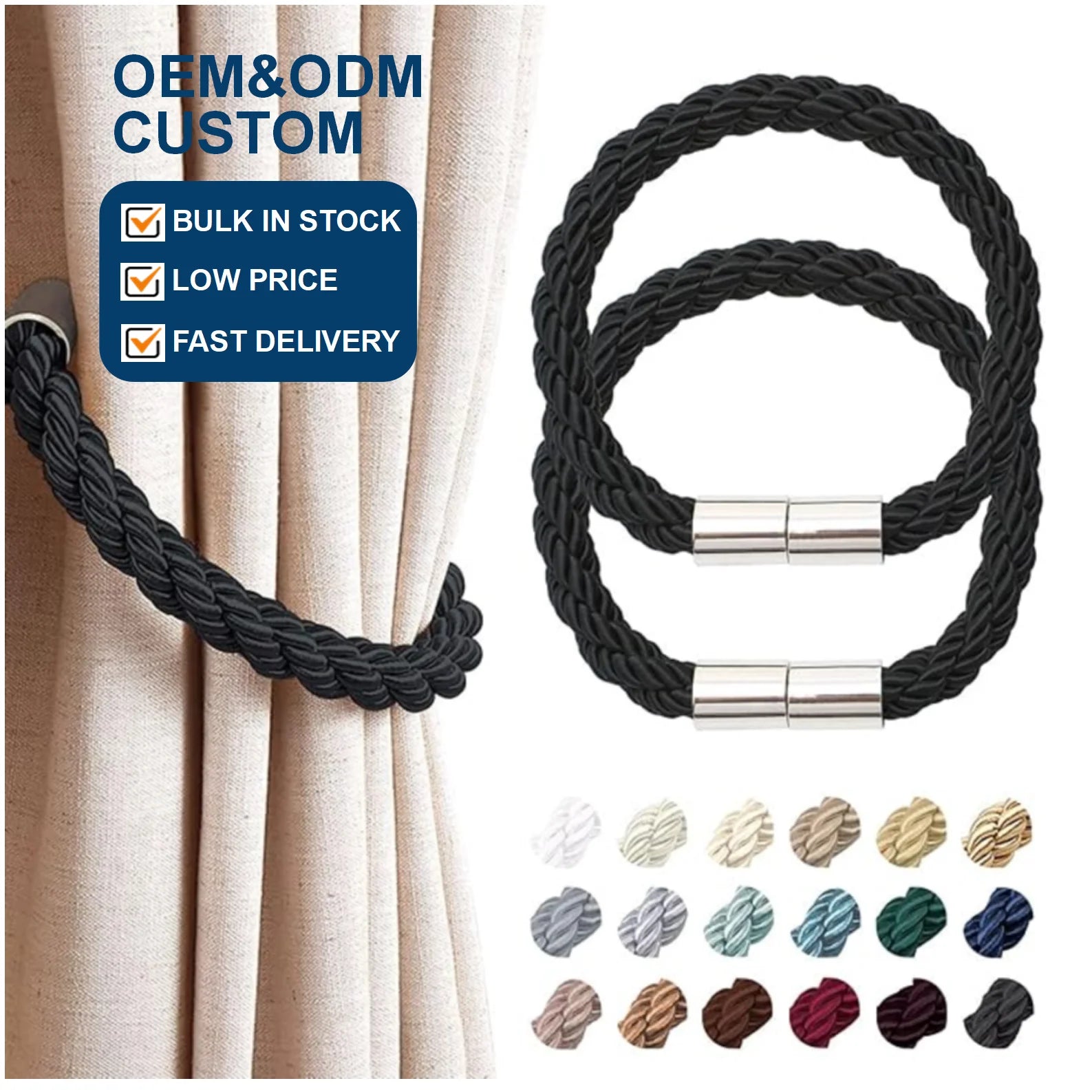Wholesale Home Decor Magnetic Curtain Clip Holders Polyester Buckle Tiebacks and Rope for Hanging Ball for Home Use