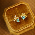 Pink and Blue Zircon Stud Earrings 925 Sterling Silver 18K Gold Plated Butterfly