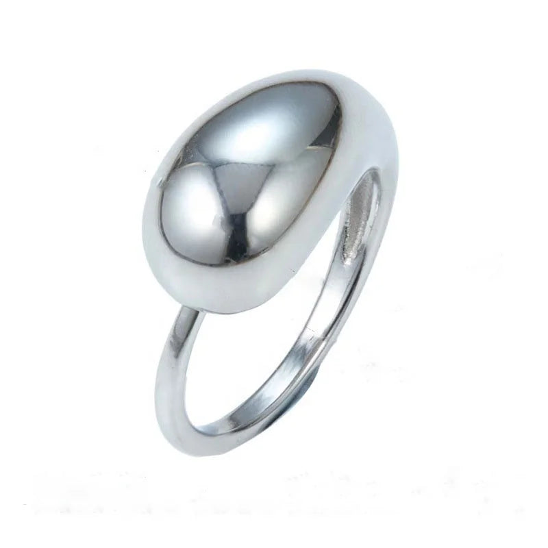 Ins Style Korea Minimalist Senior Designer Jewelry Stainless Steel Large Water Drop Geometric Finger Ring for Women