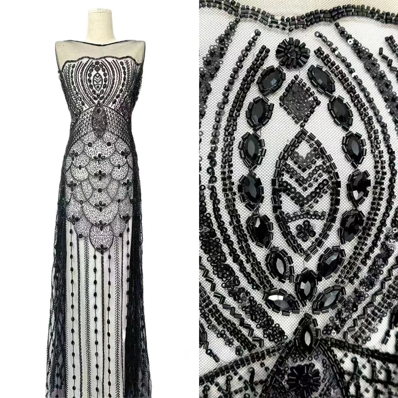 Wholesale 3D Flower Bridal Crystal Sequins  Beaded Fabric for Party Dress Many Colors Option