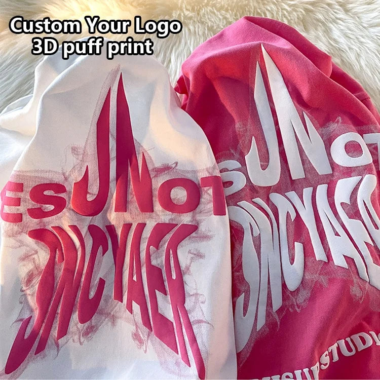 Custom Puff Print T Shirt 100% Cotton Unisex Heavyweight 3D Foam Mens Graphic Oversized Puff Printing Drop Shoulder Tshirt