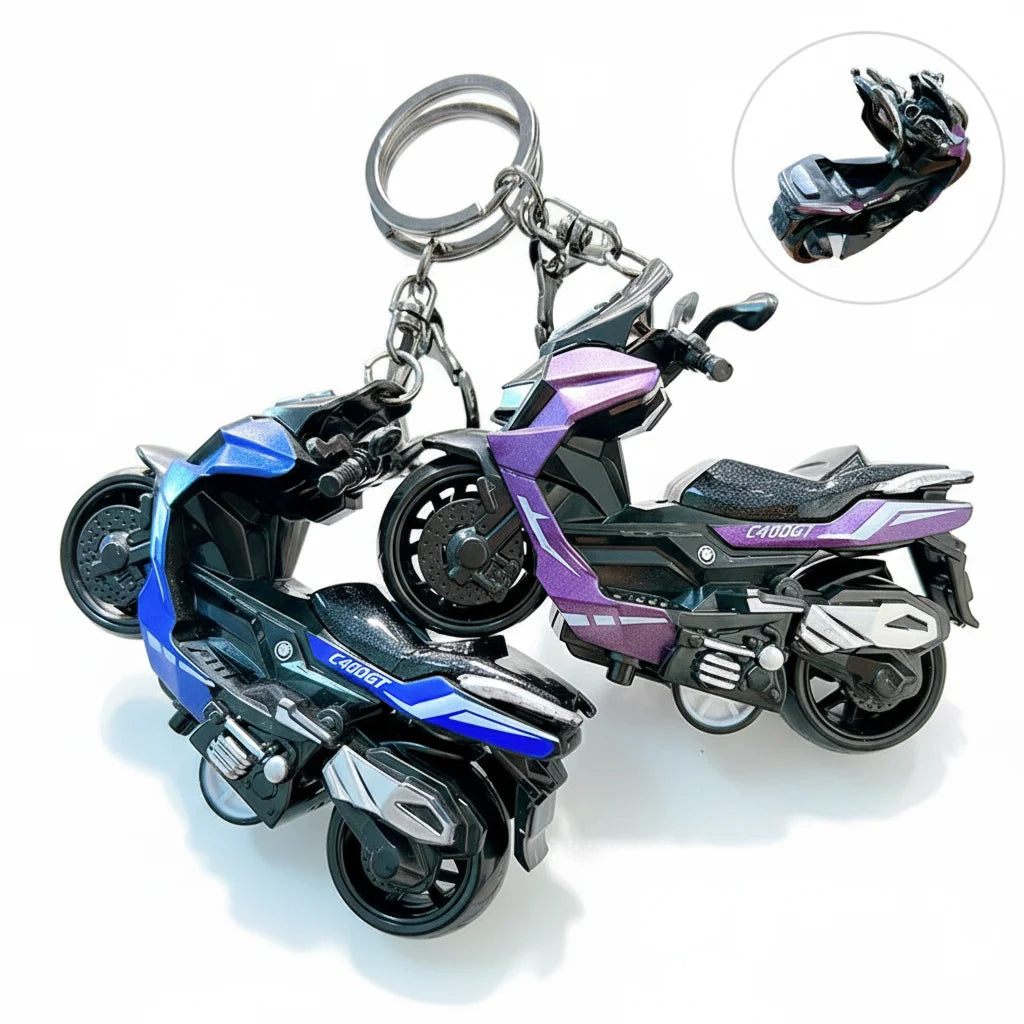 Pull Back 3D Motorcycle Keychain Mini Scooter Model Toy Key Ring