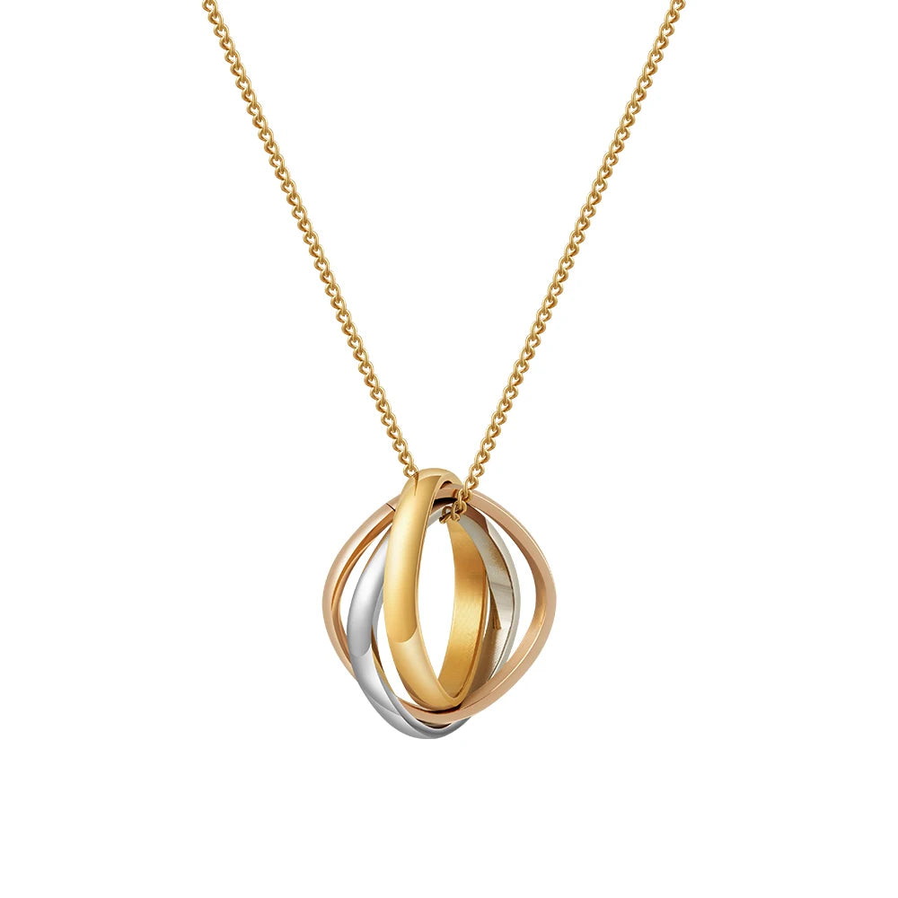 Latest 18K Gold Plated Stainless Steel Jewelry Geometric Hollow Mix Three-color Square Pendant Waterproof Punk Necklace P243470