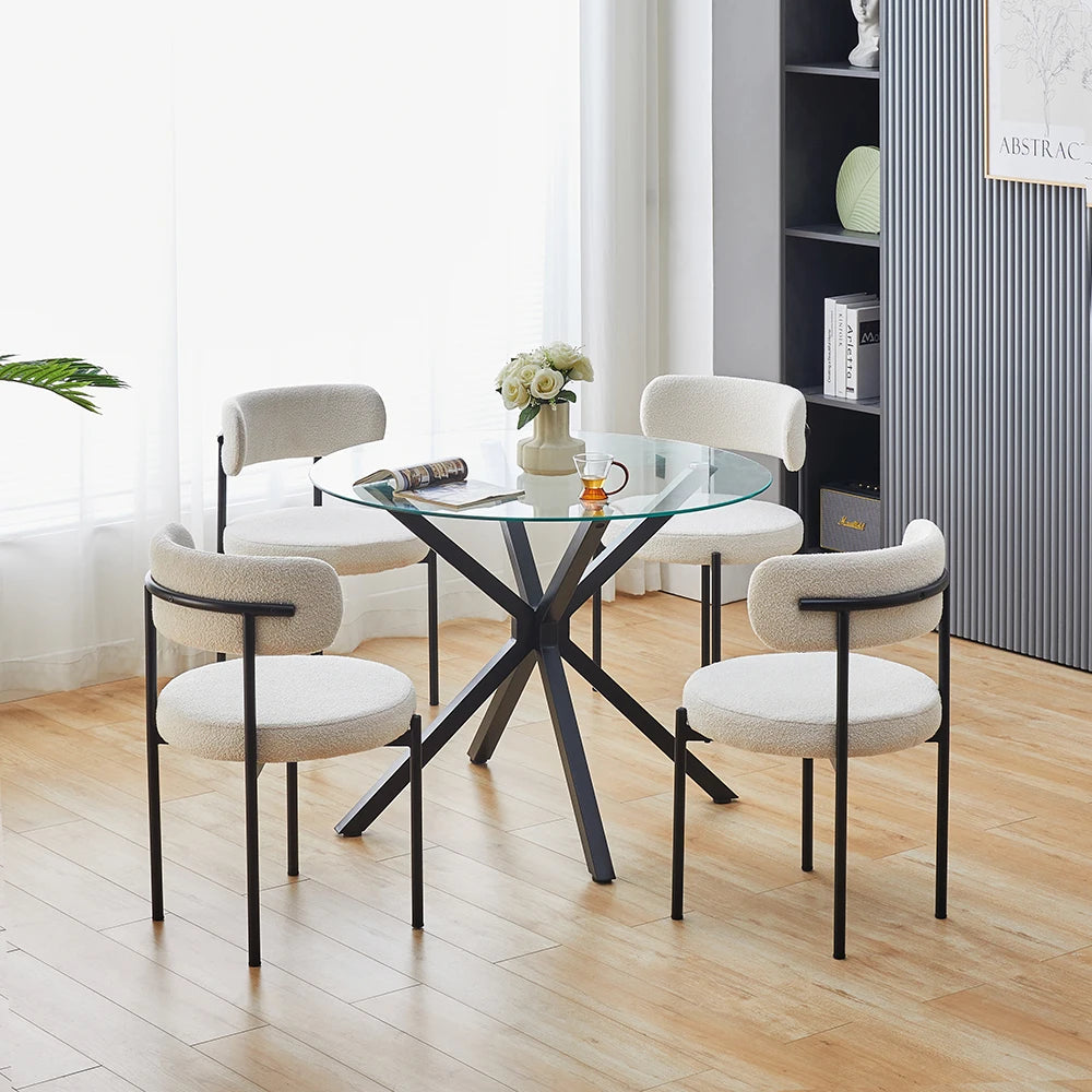 Wholesale Modern Dining Room Furniture Sets 6 Seater Glass Top Dining Table Polyester Sherpa Chairs for Living Room Home Use