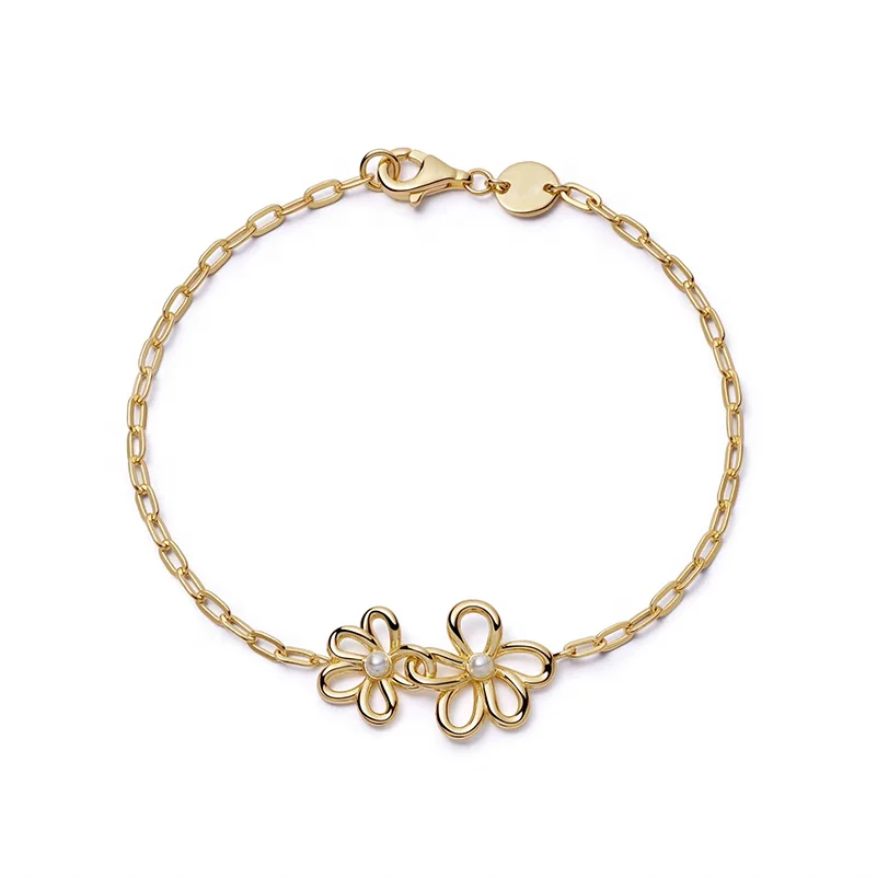 LOZRUNVE 925 Sterling Silver Pearl Flower Charm Bracelet Women