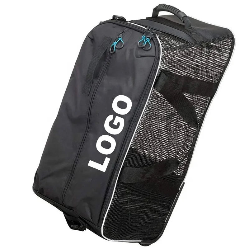 Roller Mesh Bag Large Outer Pocket and Adjustable Shoulder Strap Diving Gear Duffle scuba Equipment Bag with Wheels Rolling