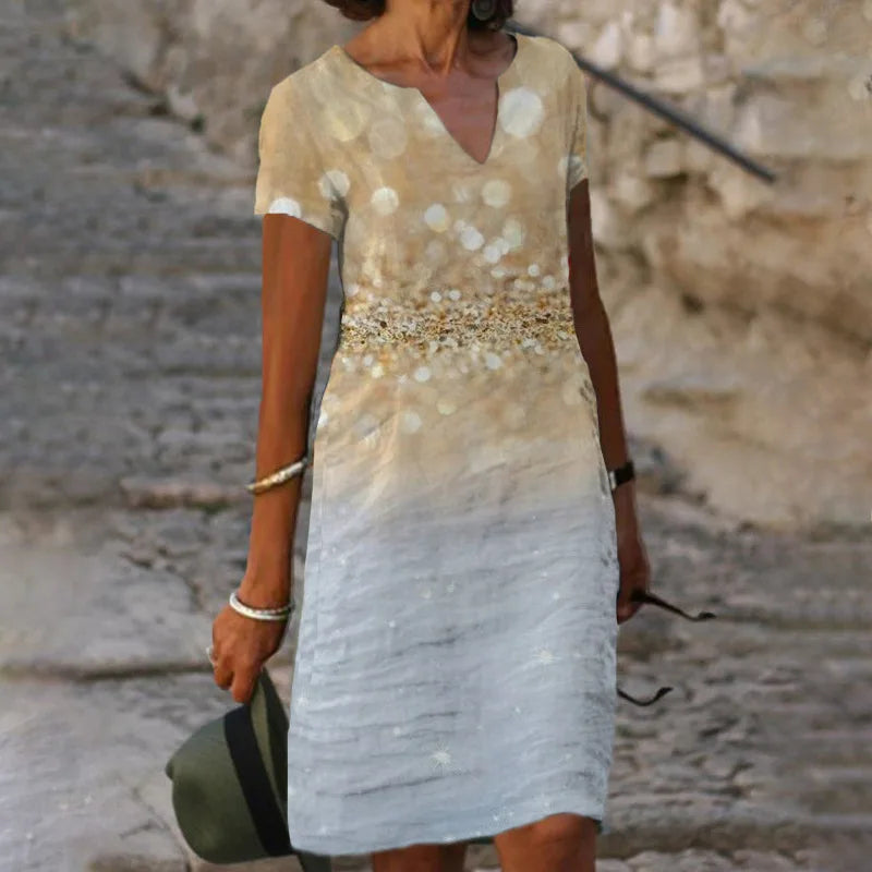 2026 European and American Women's Spring/Summer New Style Positioning Printed V-neck Short-sleeve Dress