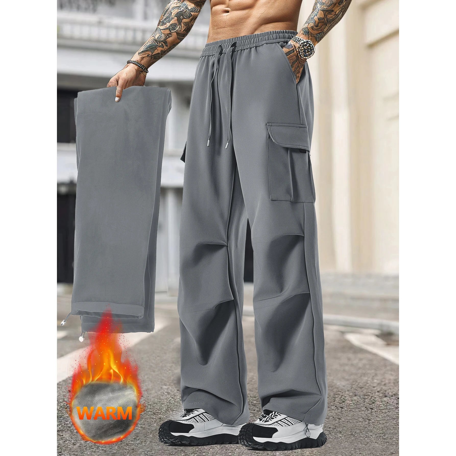 Men's Fleece Lined Pants Athletic Workout Running Winter Warm Wind Sweatpants for Active Gym Track Jogging Flare Sweat Pants Men