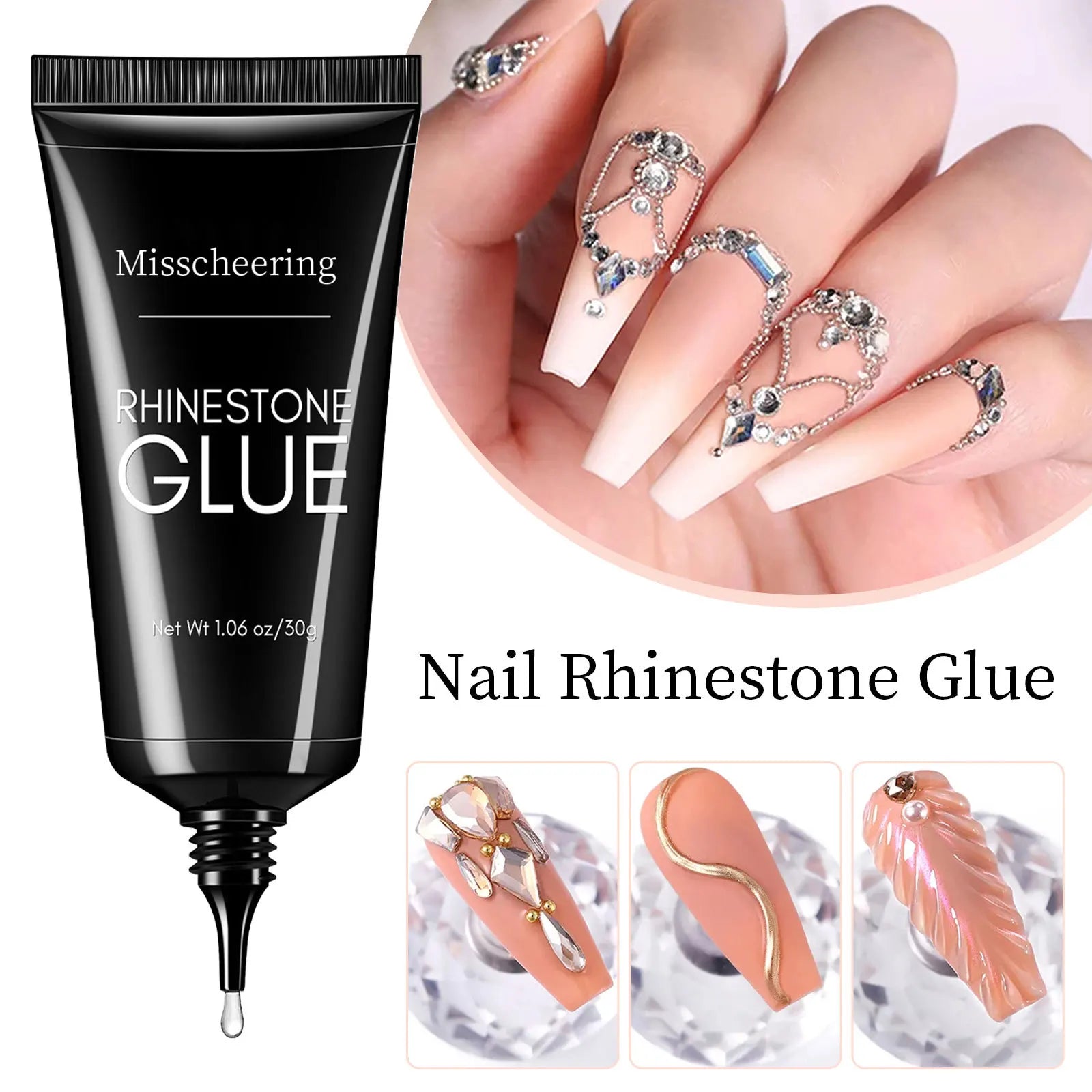 30G Luxury 3D Art LED Light Source Multi-Functional French Style Nail Glue for DIY All Kind Rhinestone Jewels