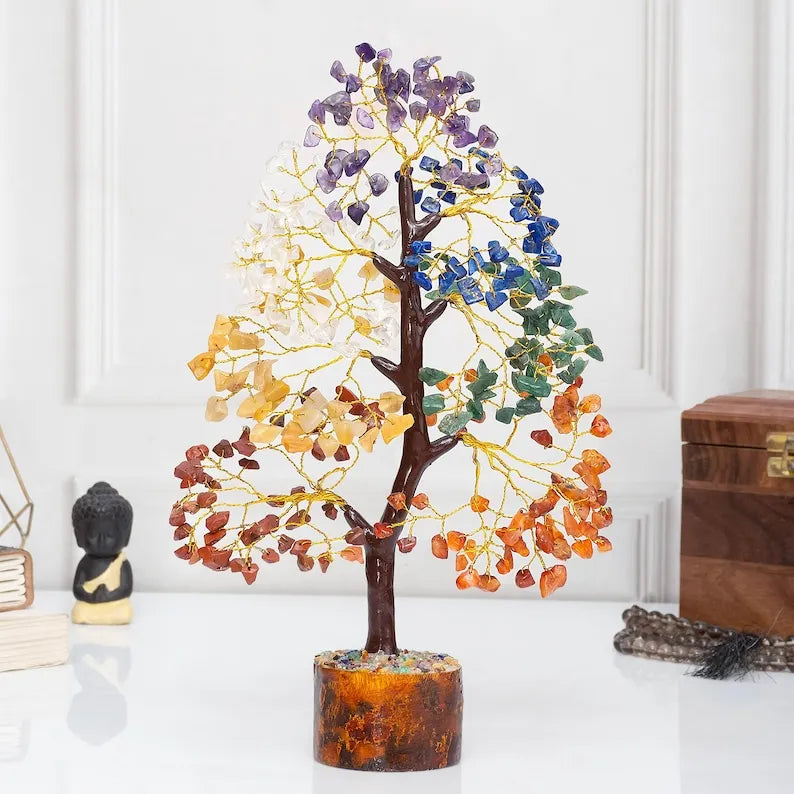 Wholesale 7 Chakra Gemstone Tree 300 Beads Handmade Natural Crystal Wire Bonsai Life 100% Natural Healing Feng Shui Love MegaBDM