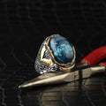 Wholesale Azuris 925 Sterling Silver Men's Ring Ottoman Style Turkey Natural Aqeeq Stone Model VALKH1043