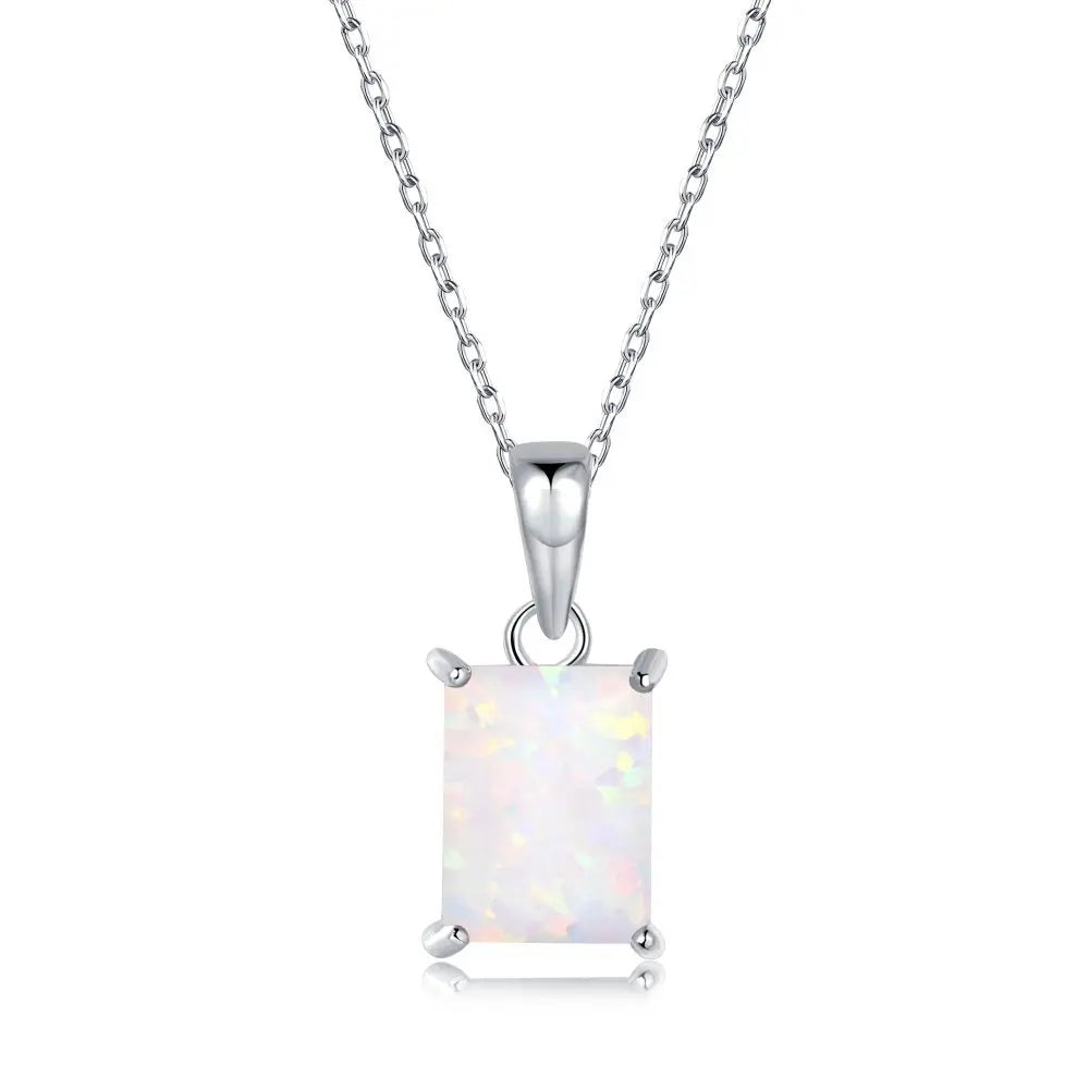 Korea S925 Sterling Silver Opal Female Simple and Elegant Temperament Geometric Square Necklace Women Custom Pendant